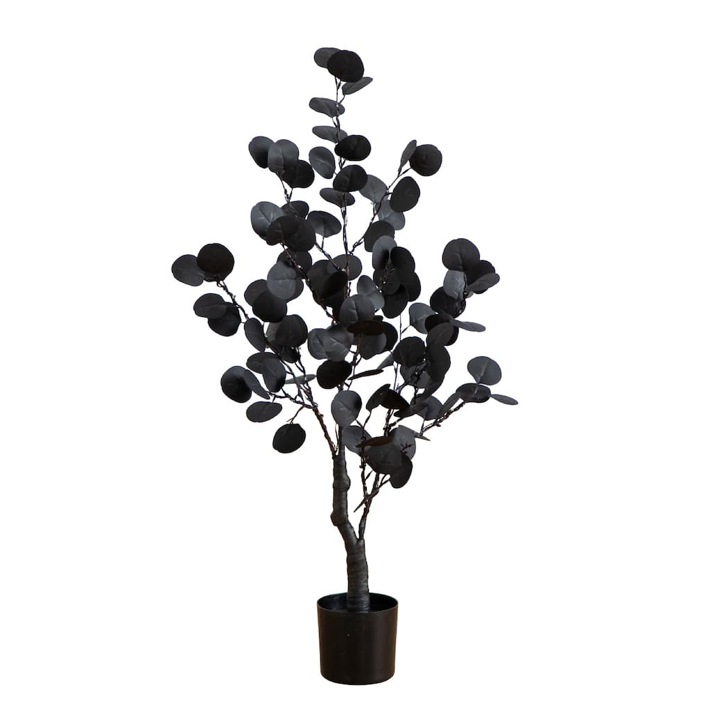 Pre-Lit Artificial Eucalyptus Halloween Potted Tree - 3' - Orange and Purple LED Lights