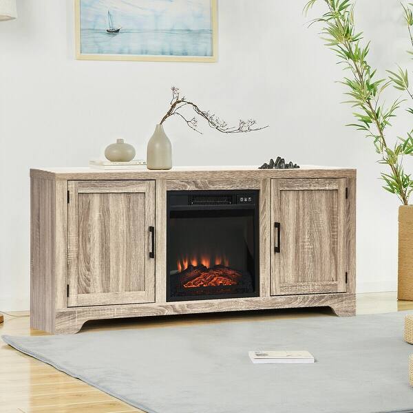 Shop Gymax 1400w Electric Fireplace Tv Stand Storage Cabinet