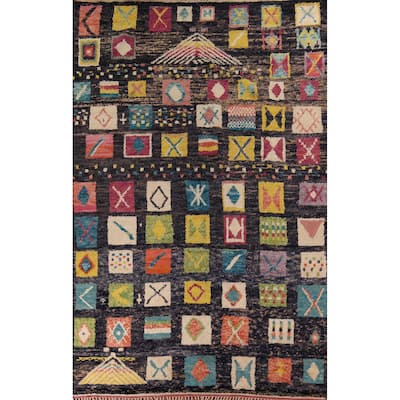All-Over Black Plush Large Moroccan Area Rug Handmade Wool Carpet - 9'9" x 15'1"