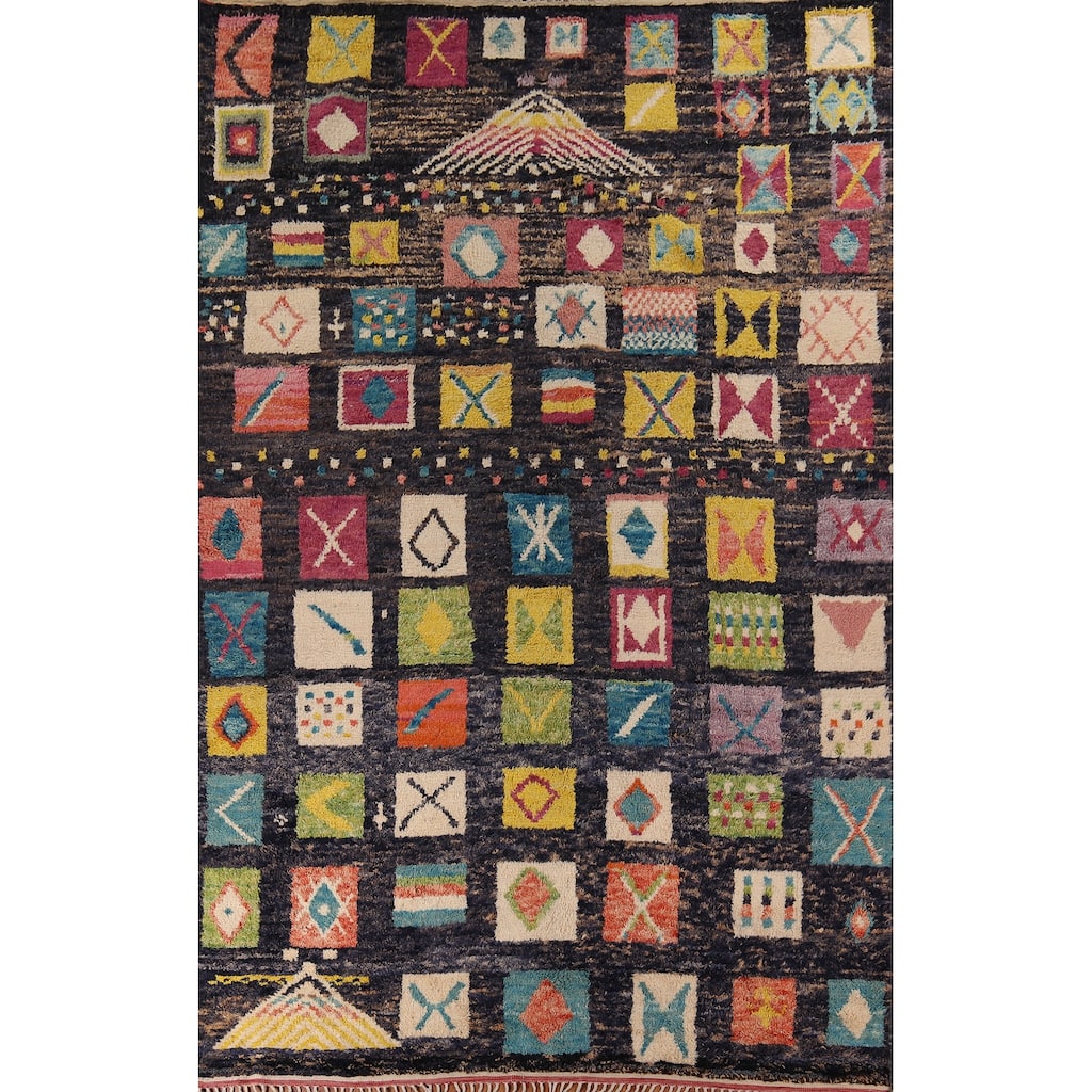 All-Over Black Plush Large Moroccan Area Rug Handmade Wool Carpet - 9'9" x 15'1"