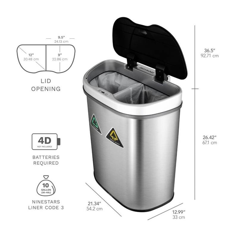 NINESTARS 18 Gallon Dual Compartment Motion Sensor Trash Can DZT-70-11R