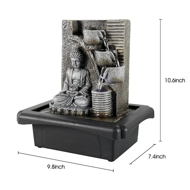10.6" Sitting Led Lights Buddha Water Fountain