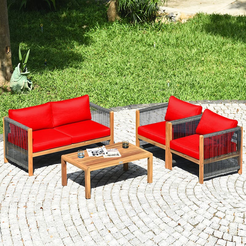 4PCS Patio Furniture Set with Coffee Table for Indoor and Outdoor