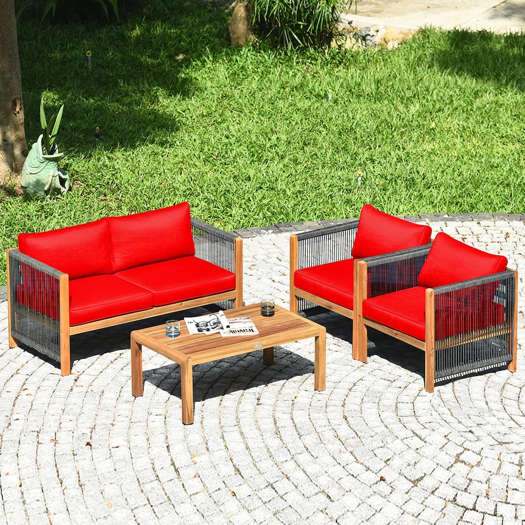 4PCS Patio Furniture Set with Coffee Table for Indoor and Outdoor