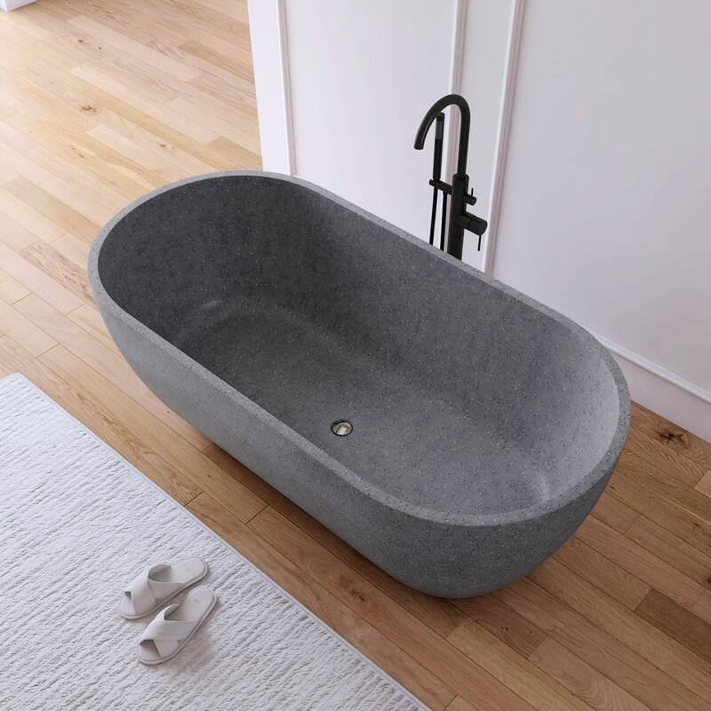 MEDUNJESS 63'' Freestanding Bathtub Solid Surface Soaking Tub