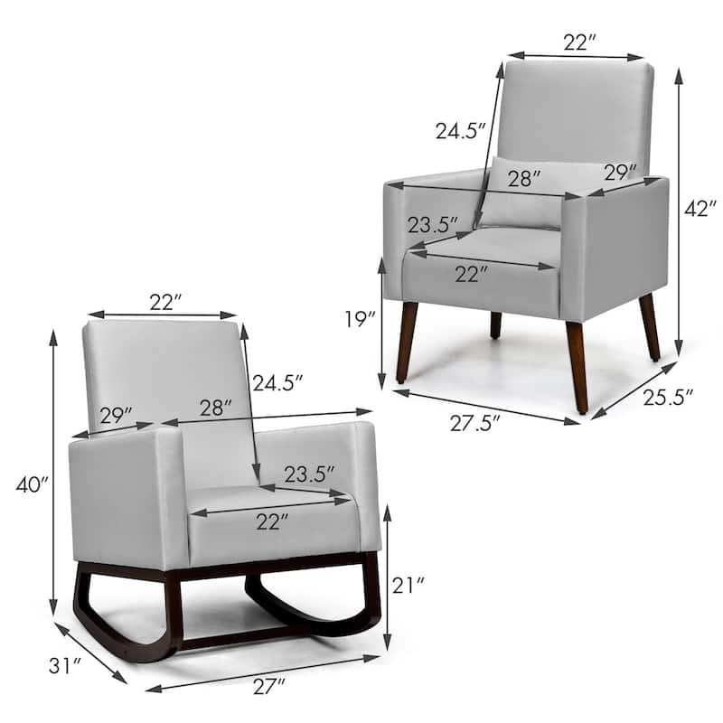 2-in-1 Fabric Upholstered Rocking Chair with Pillow-Beige - 28" x 31" x 40"