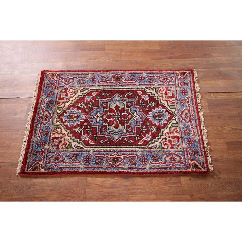 Red Heriz Serapi Accent Rug Hand-Knotted Traditional Wool Carpet - 2'0" x 3'0"