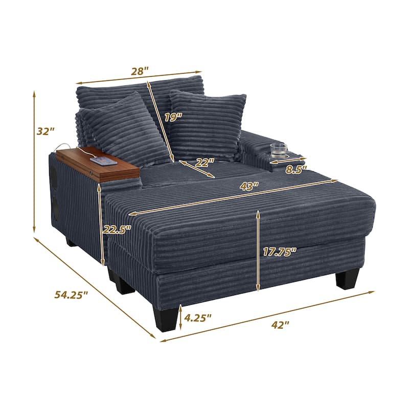 Versatile Chaise Lounge Single Sofa Chair with Ottoman, Swivel Table, Storage Armrest, Cup Holder, Bluetooth Speaker and USB