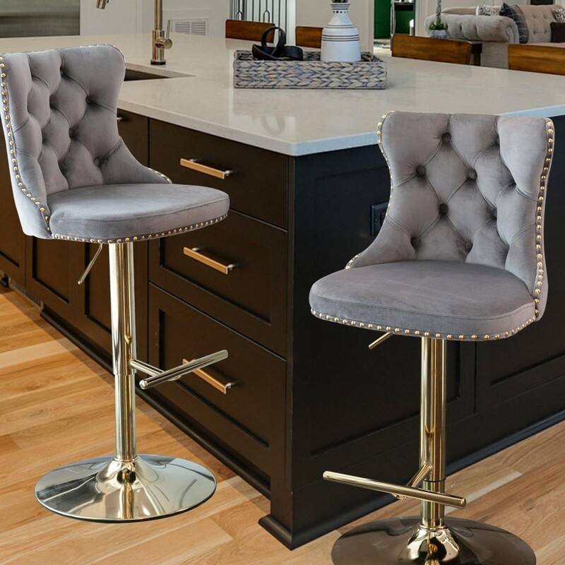Velvet Upholstered Nailheads Tufted Swivel Bar Stools (Set of 6)