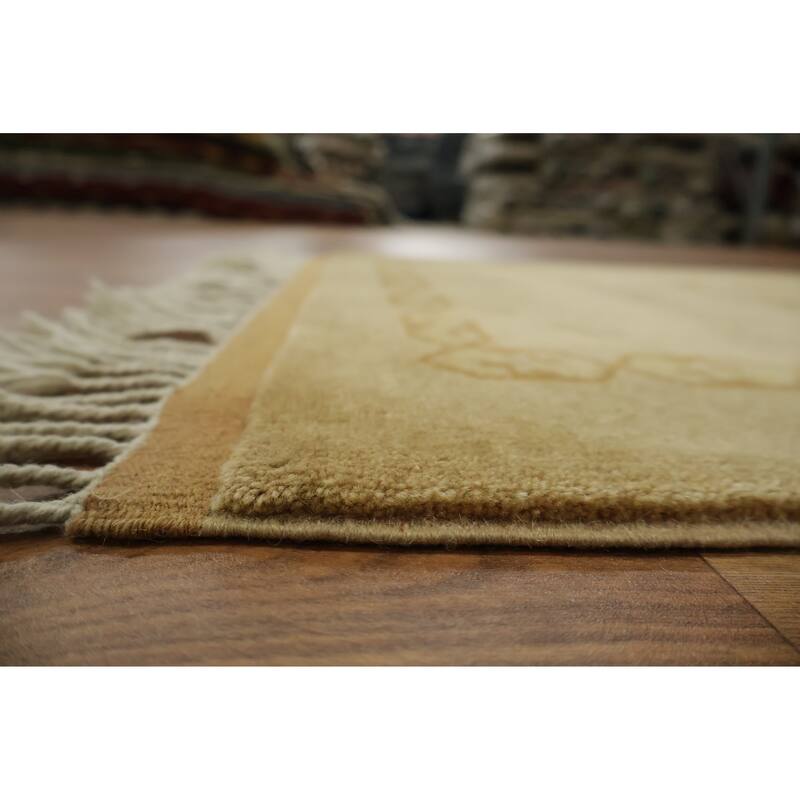 Hand Knotted Oriental 100% Wool Carpet Tribal Geometric Yellow & Gold Gabbeh Area Rug - 4' 8'' X 3' 6''