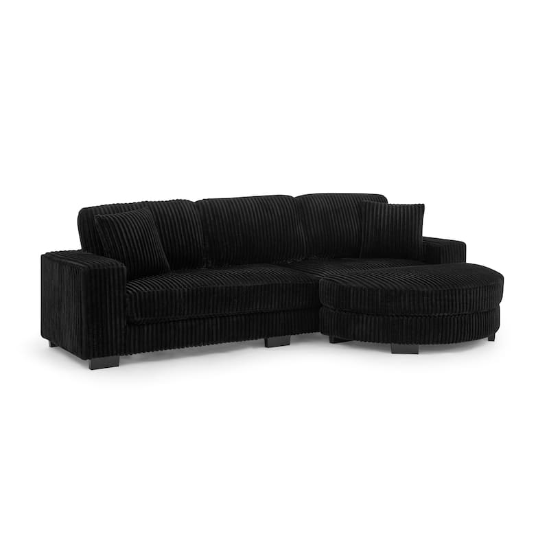 Anmytek Black Corduroy Tufted Sleeper Sectional Sofa L-Shaped Modular Convertible with Reversible Arc Footstool