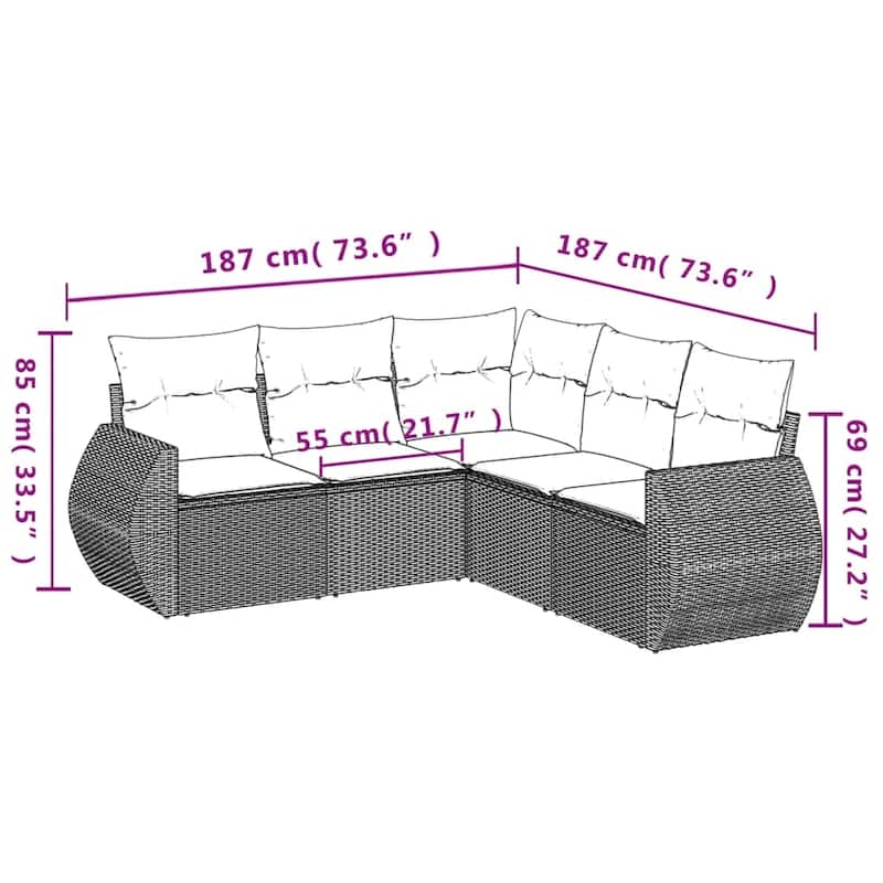 vidaXL Patio Sofa Set with Cushions Outdoor Conversation Furniture Poly Rattan - 24.4 x 24.4 x 27.2