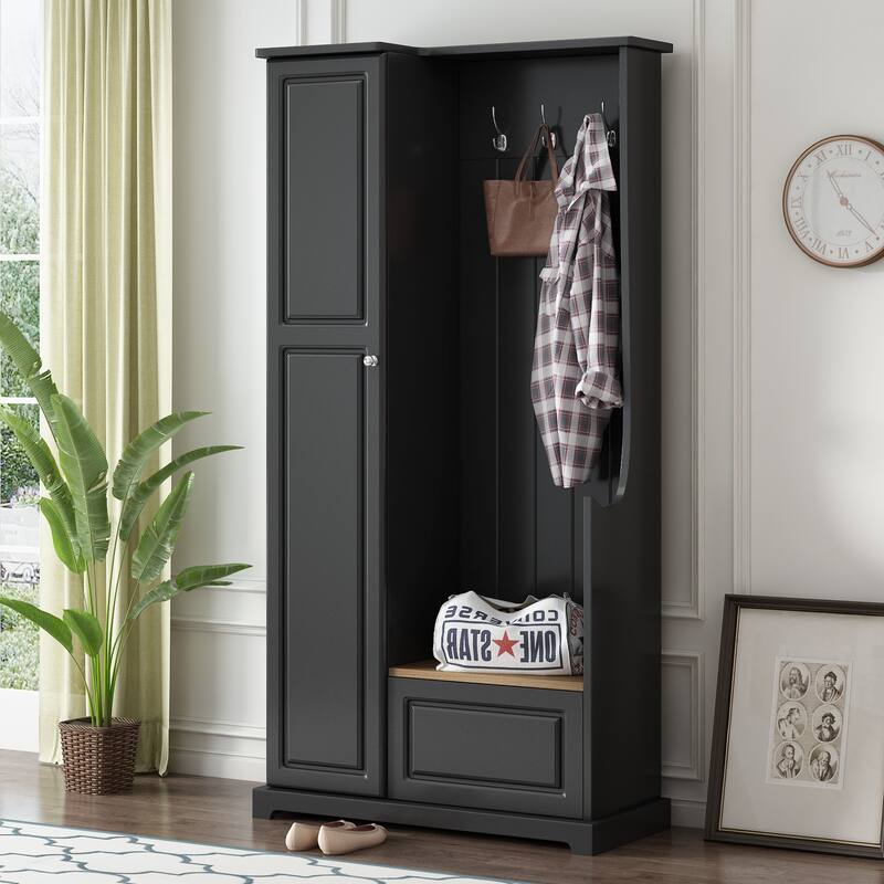 Stylish Design Hall Tree with Flip-Up Bench, Minimalist Hallway Shoe Cabinet with Adjustable Shelves
