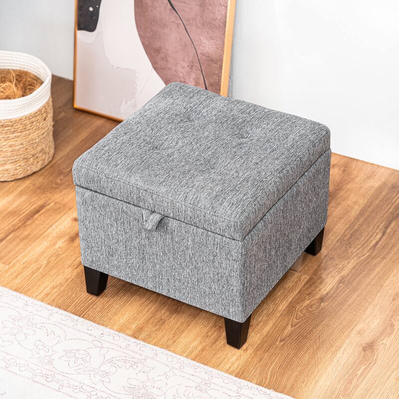 Adeco Faux Leather Tufted Flip Top Storage Ottoman