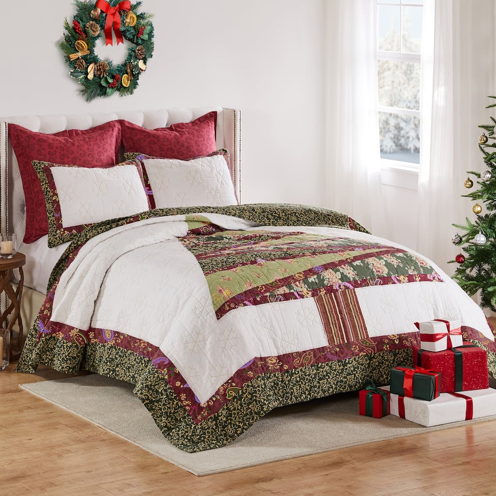 Greenland Home Fashions Christmas Tree Patchwork Cotton Quilt Set