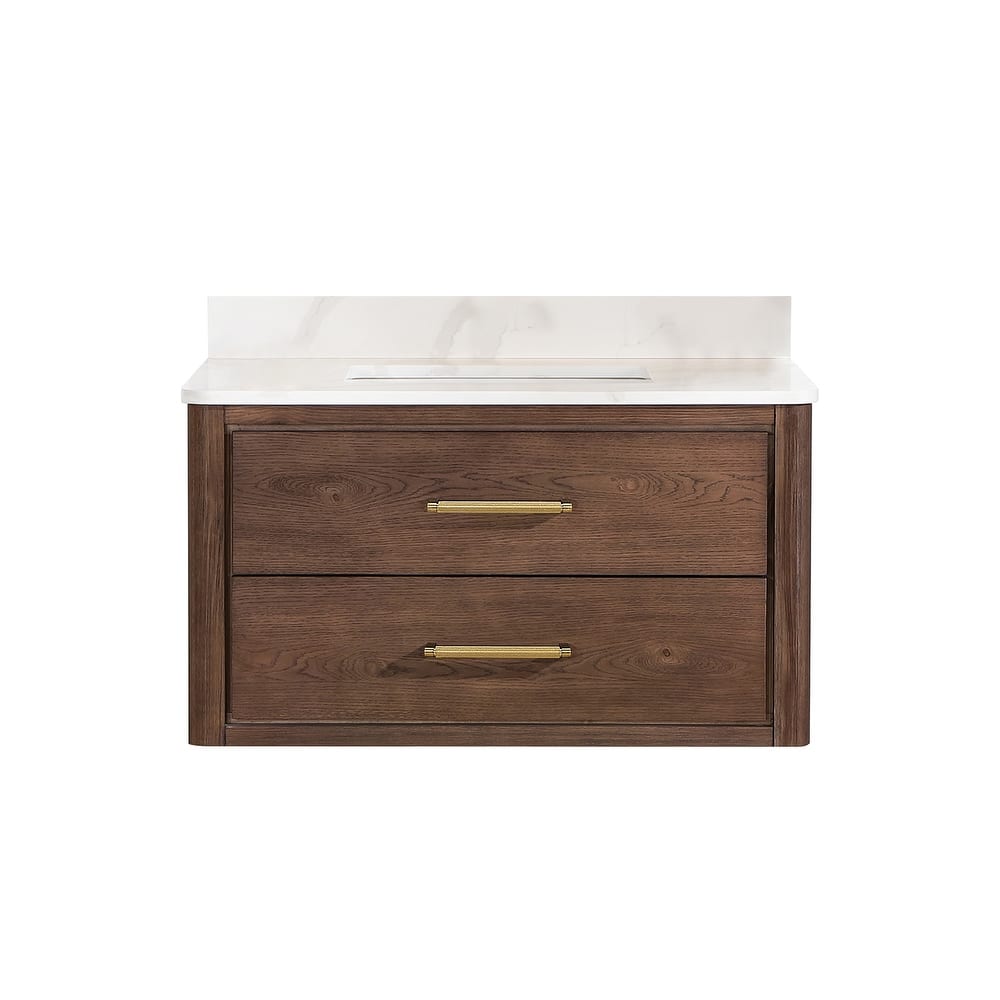 Cristo Floating Bath Vanity with White Quartz Stone Top without Mirror