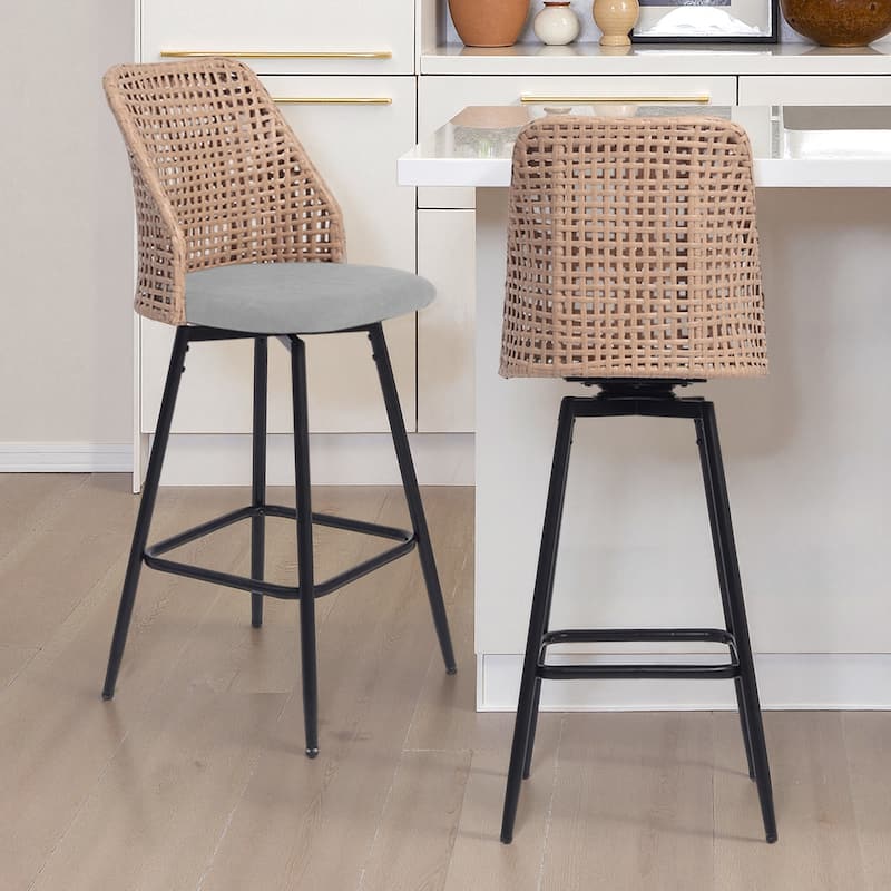 28.7"H Swivel Bar Stools/ Counter Stools Metal Leg with Rattan Back - Set of 2