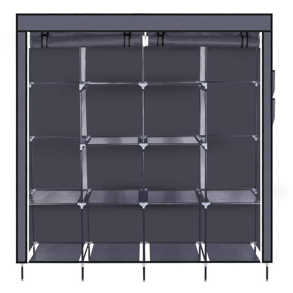 Clothes Closet Portable Wardrobe 12-shelf 4-pocket Storage Rack