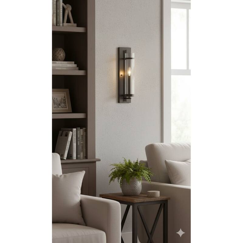 1 Light Dark Brown Metal Wall Sconce with A Clear Glass Shade