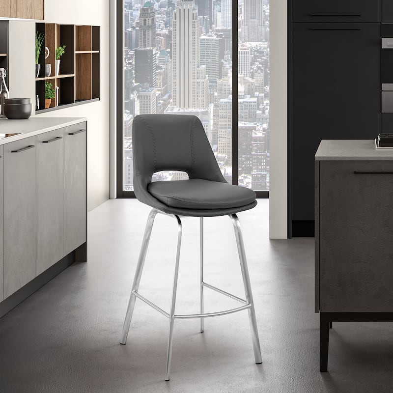 Carise Metal and Faux Leather Bar or Counter Swivel Stool