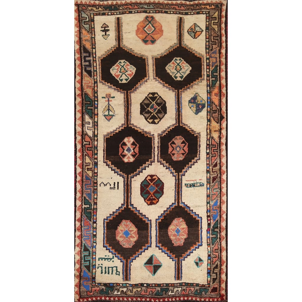 Hand Knotted Oriental 100% Wool Carpet Traditional Tribal Beige & Ivories Lori Area Rug - 7' 5'' X 3' 9''