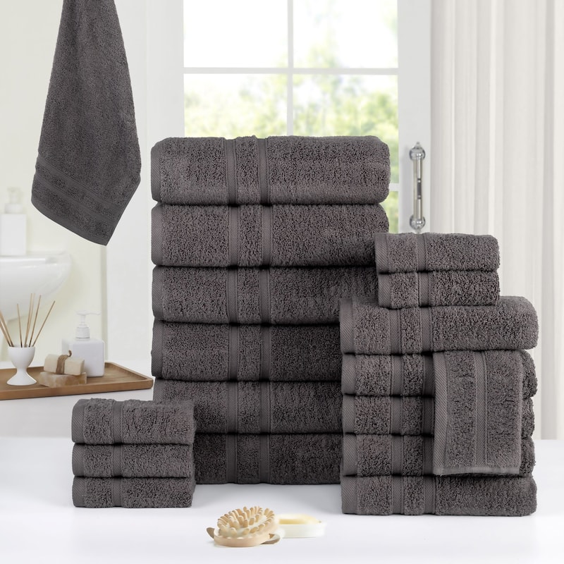 Bibb Home 18 Piece Zero Twist Egyptian Cotton Towel Set - N/A