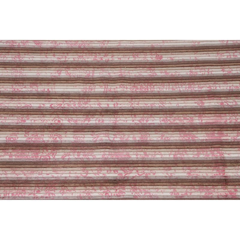 Striped Pink Abstract Area Rug Hand-Knotted Modern Wool Carpet - 6'6"x 9'0"