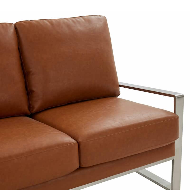 Leisuremod Jefferson Modern Design Faux Leather Sofa With Silver Frame - 77.1