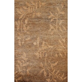 Brown/ Gold Abstract Area Rug Handmade Jute Carpet - 5'2