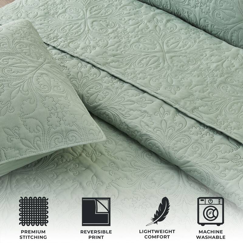 Premium Intricate Pinsonic Microfiber Quilt Set With Shams