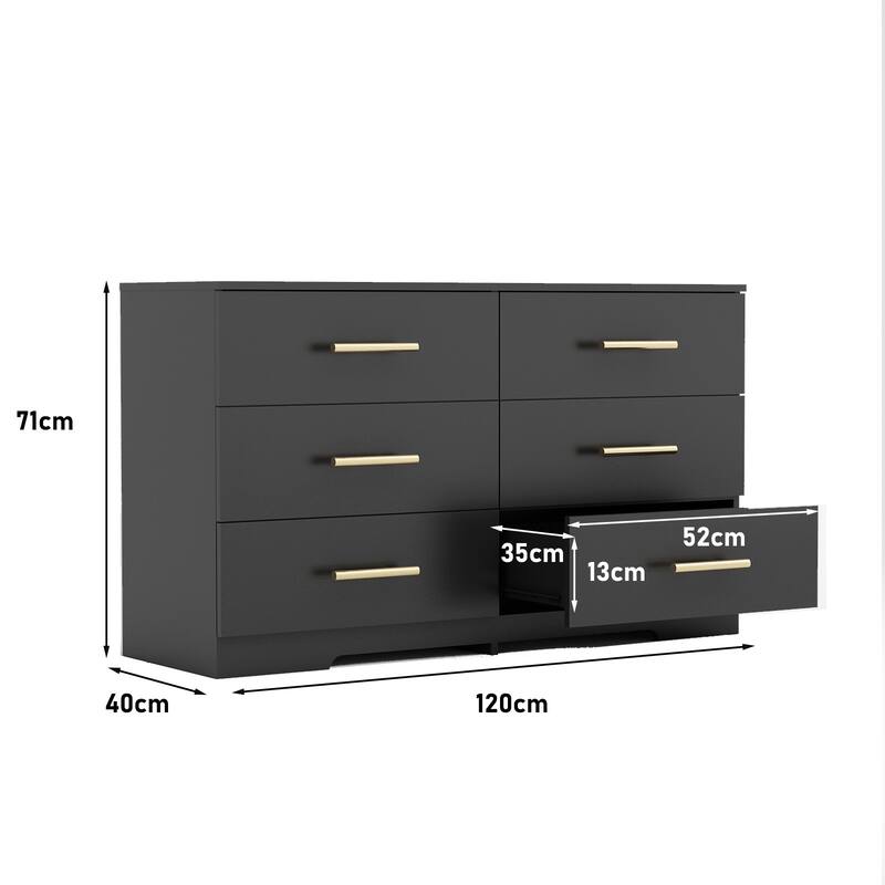 Large 6 drawers chest of drawer dressers table with golden handle