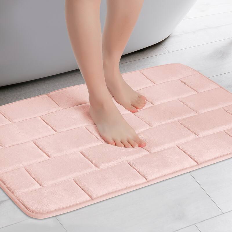 Memory Foam Bath Mat, Soft Absorbent Bathroom Rug Non-Slip Dry Fast - Pink - 16" x 24"