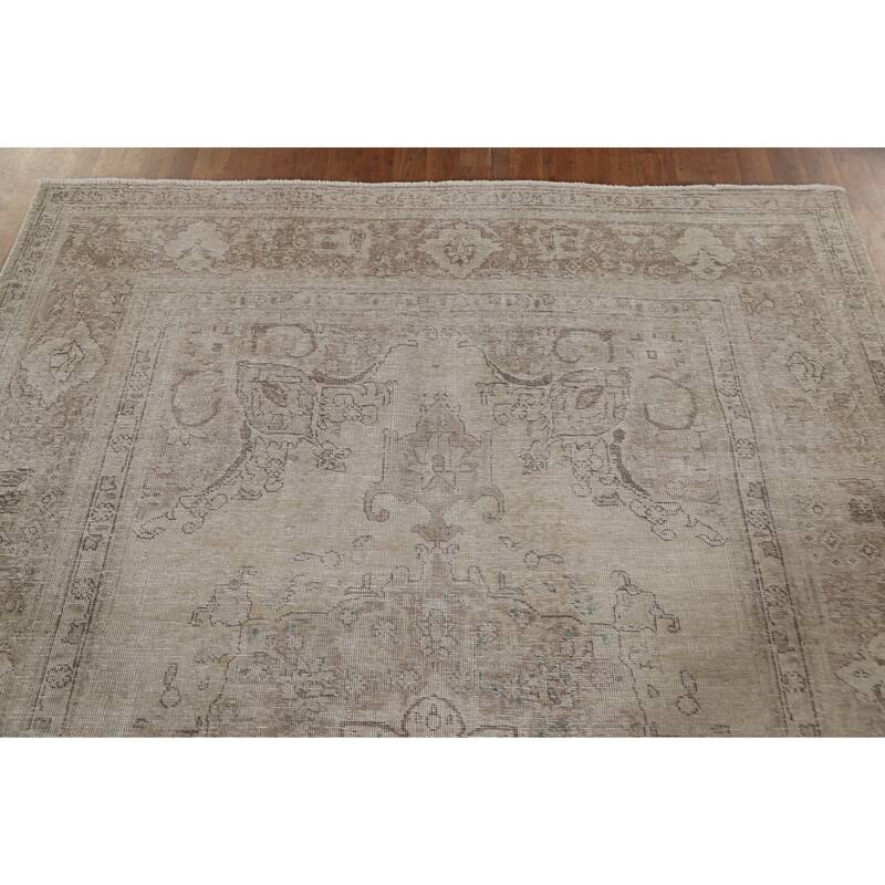 Distressed Tabriz Persian Antique Area Rug Handmade Wool Carpet - 6'8"x 9'2"