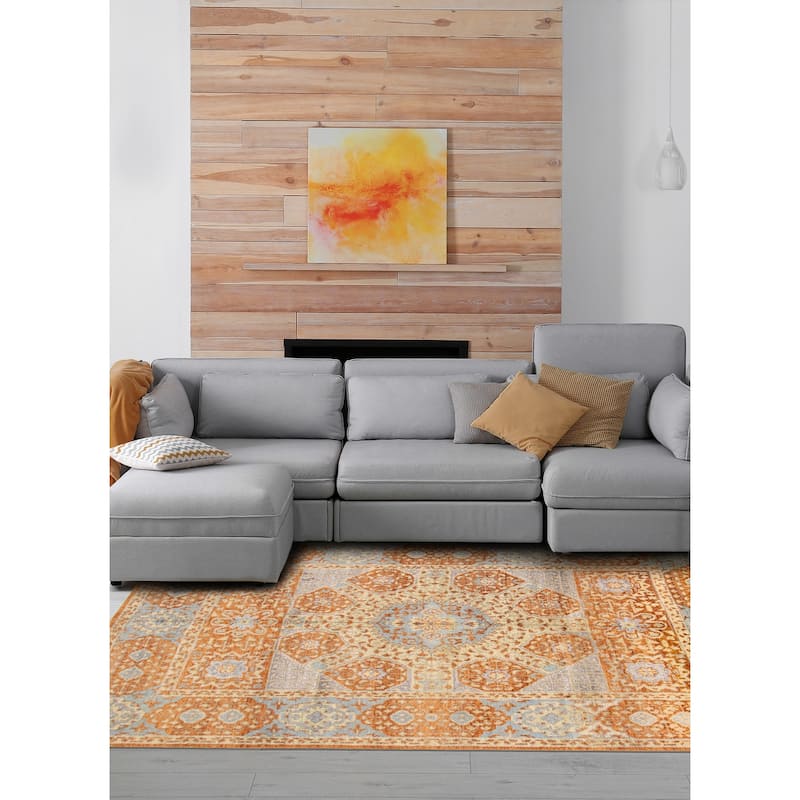 ECARPETGALLERY Hand-knotted Mamluk Burnt Orange Silk, Wool Rug - 7'11 x 10'0