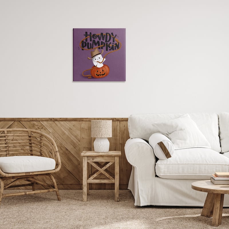 Stupell Howdy Pumpkin Western Ghost Canvas Wall Art Design By Sarah Hickman