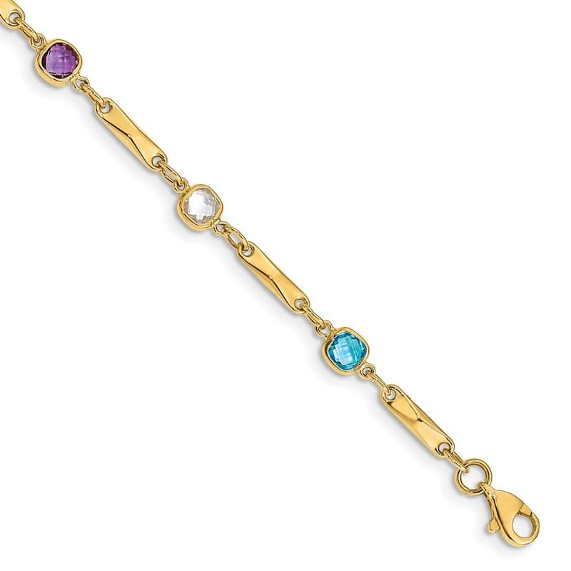 Curata 14k Yellow Gold Polished Fancy Multi Gemstone Fancy Link Bracelet