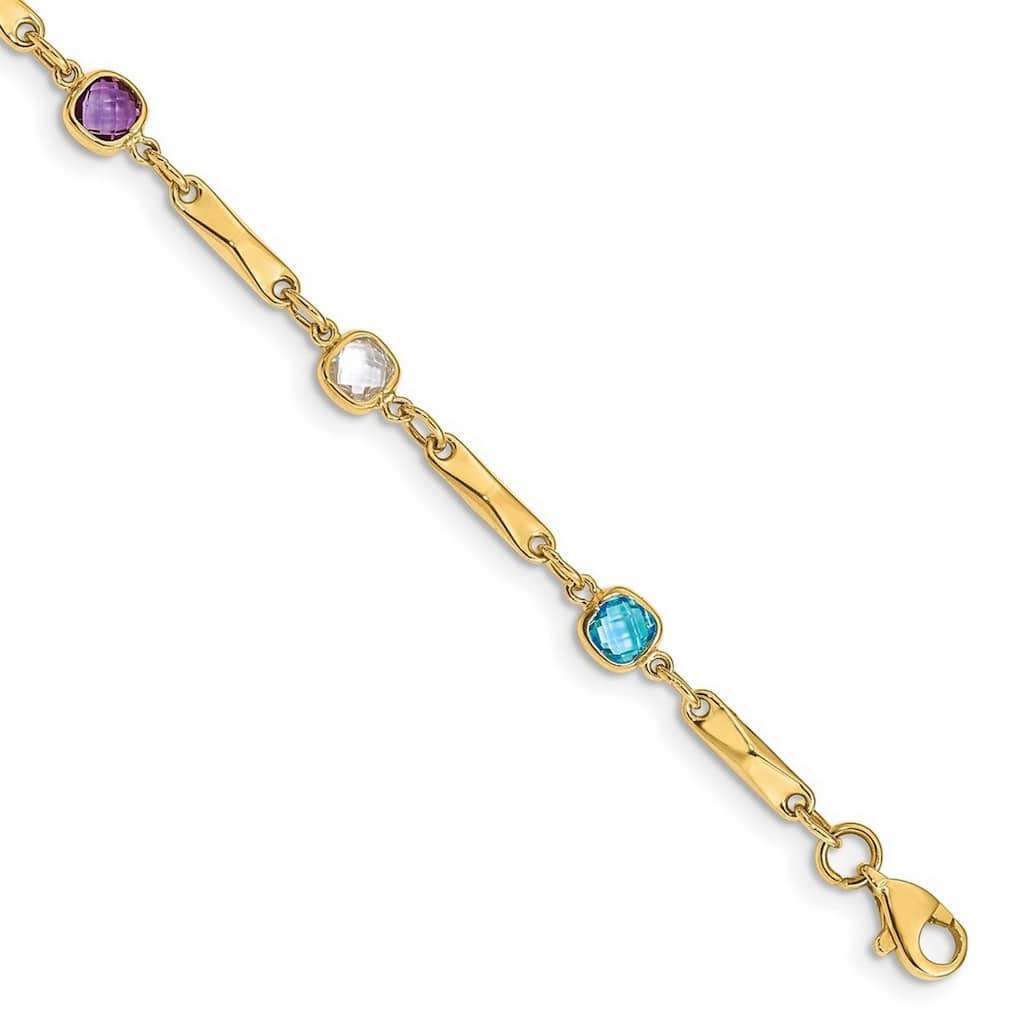 Curata 14k Yellow Gold Polished Fancy Multi Gemstone Fancy Link Bracelet