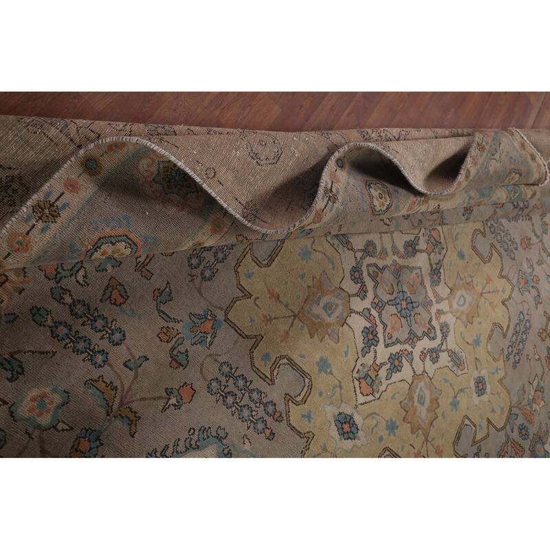 Geometric Gray Tabriz Persian Vintage Area Rug Handmade Wool Carpet - 9'11"x 13'4"
