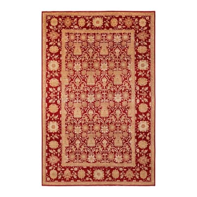 Overton Hand Knotted Wool Vintage Inspired Traditional Ottoman Red Area Rug - 6' 0" x 9' 2"