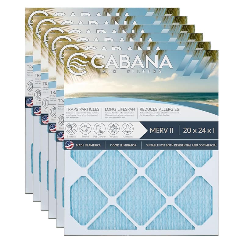 Cabana Air Filters 6 Pack HVAC Furnace Air Filters, MERV 11, 20 x 24 x 1, White - 0.88