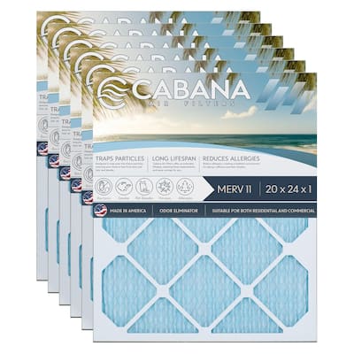Cabana Air Filters 6 Pack HVAC Furnace Air Filters, MERV 11, 20 x 24 x 1, White - 0.88