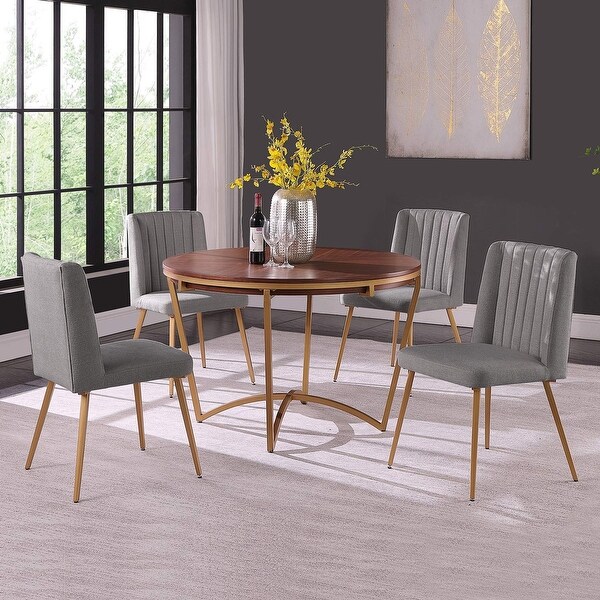 Morden Fort Round Dining Table Set for 4 Velvet Upholstered Chair with Classic Traditional Luxury Style. Opens flyout.