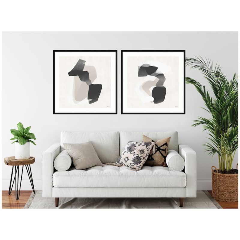 Kate and Laurel Abstract Neutral 01 & 02 2 Piece Framed Wall Art Print Set by Gabrielly Guedes