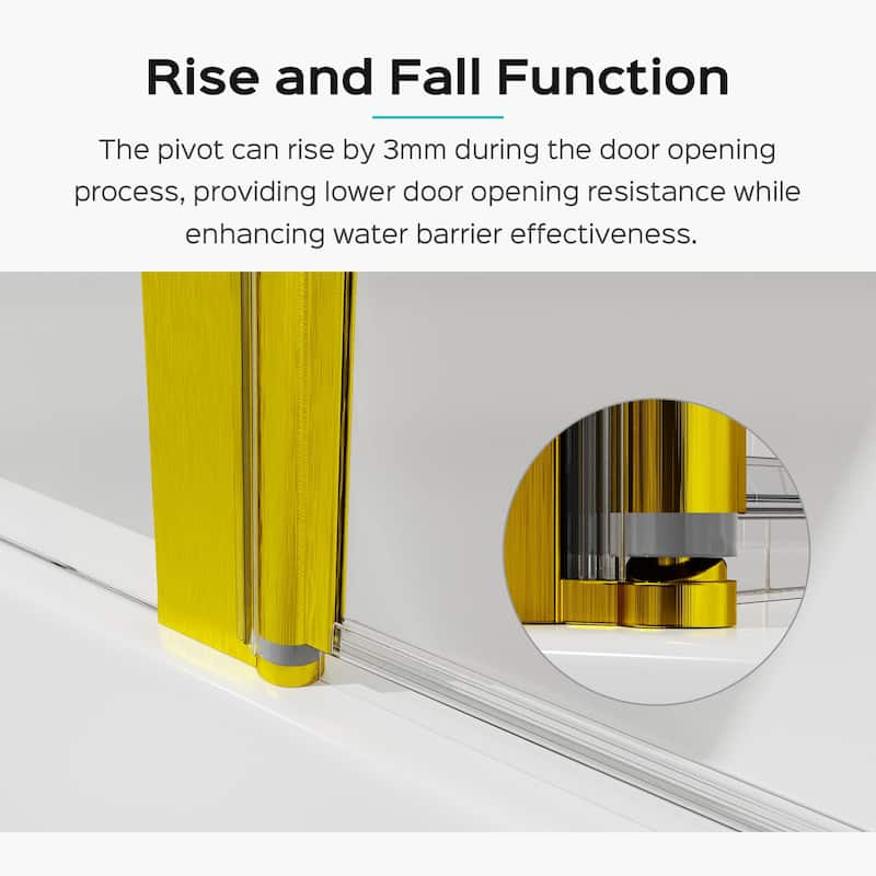 43" W x 58" H Frameless Folding Bathtub Shower Door, 6mm Tempered Glass Pivot Tub Door, Brushed Gold Finish - 43x58"
