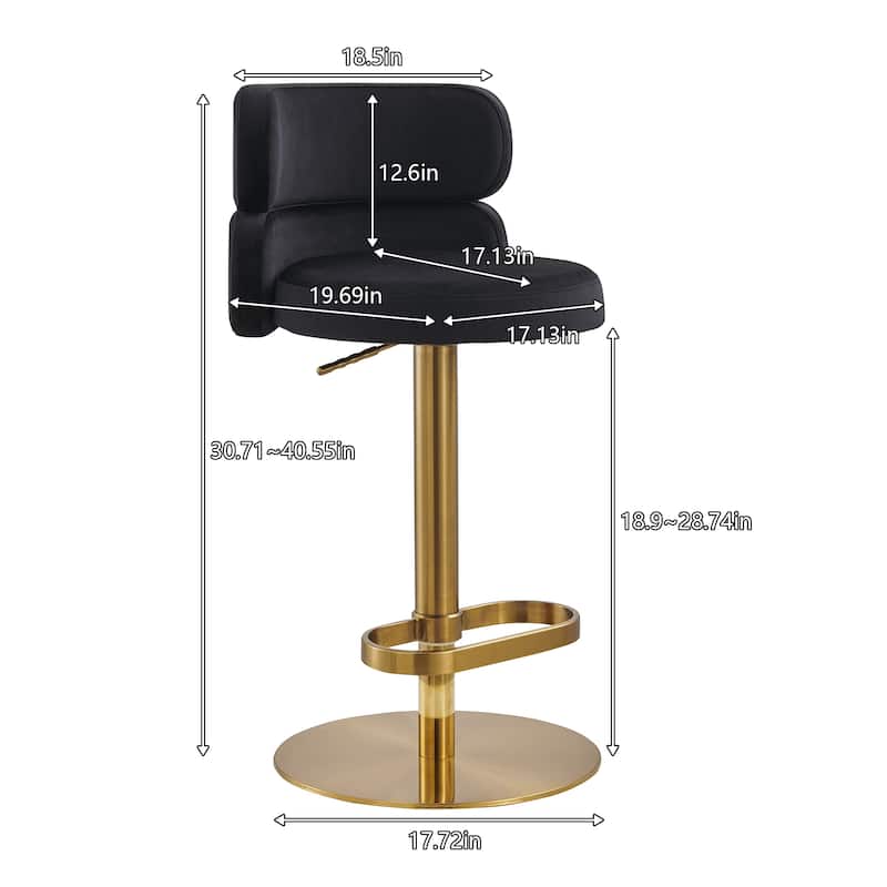 Modern Velvet Bar Stool with Height Adjustment and 360-Degree Swivel