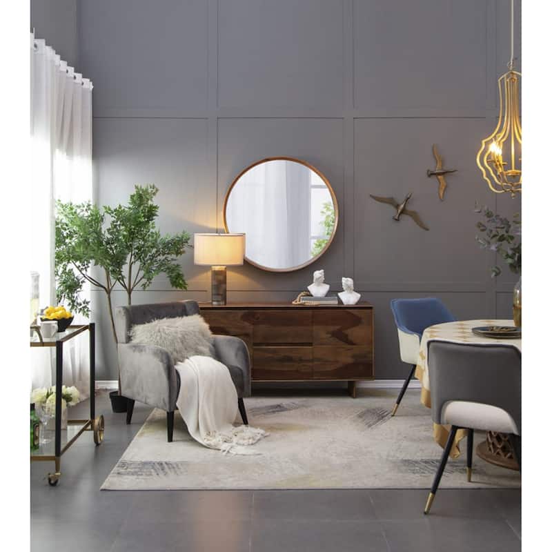 Round Pine Wooden Wall Mirror - 39.5" - Brown