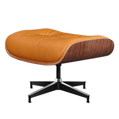 HomeRoots 28" Orange and Light Brown Tufted Genuine Leather Lounge Chair With Ottoman - 28.30 in. x 29.00 in. x 20.50 in.