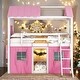 preview thumbnail 21 of 32, Playhouse Design Impression & Beautiful Twin Size Bunk Wood House Bed with Elegant Windows,Sills and Tent,Elegant Children Bed
