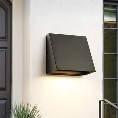 1-Light 5" H Industrial Black Triangular Aluminium Integrated LED Hardwired Outdoor Wall Light - 5 in. W x 5 in. H x 3.94 in. D