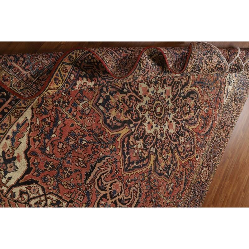 Hand Knotted Oriental 100% Wool Carpet Traditional Floral Red Heriz Area Rug - 11' 2'' X 8' 2''